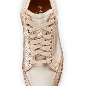 Jimmy Choo Metallic Rose Gold and Cream Low-Top Sneaker